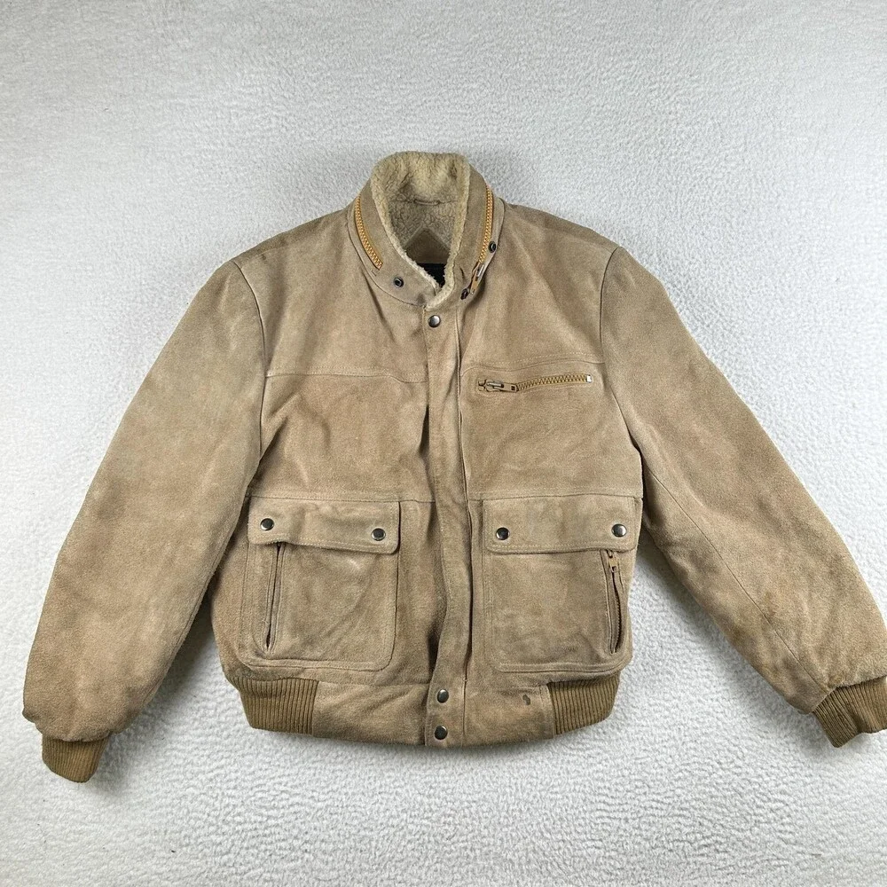 Vintage Montgomery Ward Leather Jacket Mens 42 Sherpa Lined Hooded Bomber 80s